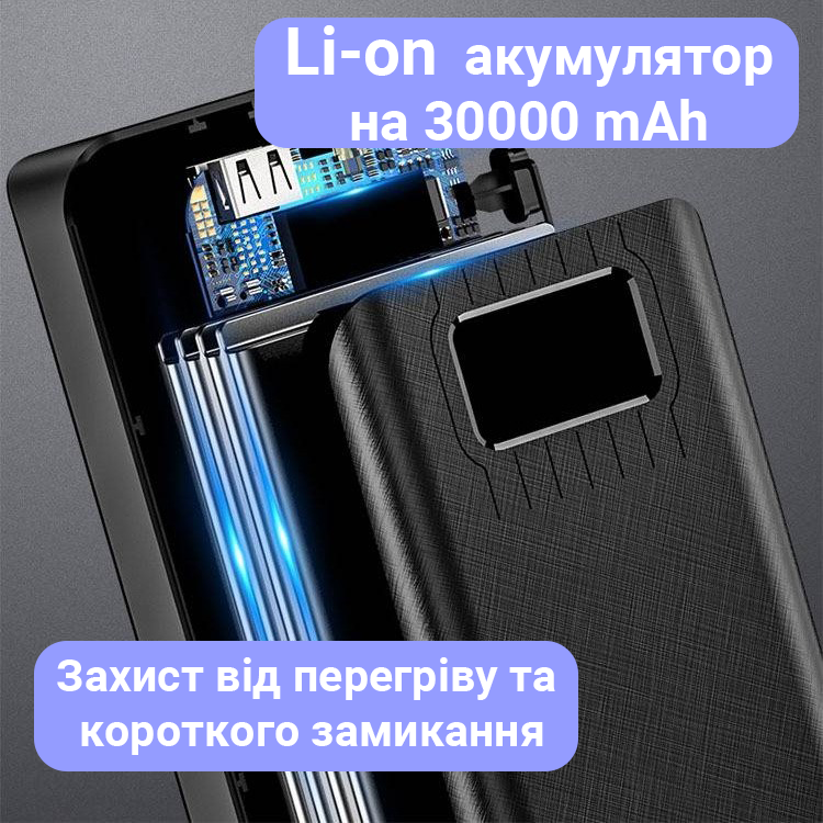 Портативний зовнішній акумулятор Power bank UKC 30000 LCD
